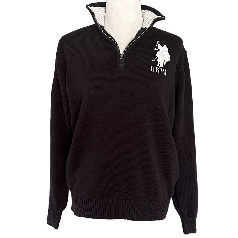 US Polo Black Quarter Zip Sweater Workwear Sunday Best Dress Up Sweater Shirt